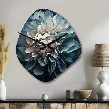Blue And White Dahlia Flowers I - Asymmetric Metal Wall Clock